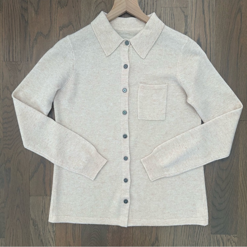 Brochu Walker 100% Wool Button Front Collared Cardigan Sweater Pale Pink Small